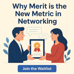 Digital illustration of professional peer recognition with a certificate exchange, promoting merit-based networking and career growth.